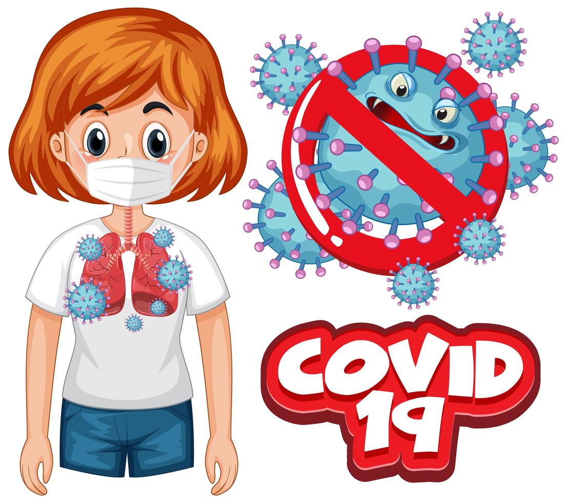 diseño de póster de coronavirus con la palabra covid 19 y pulmones malos vector