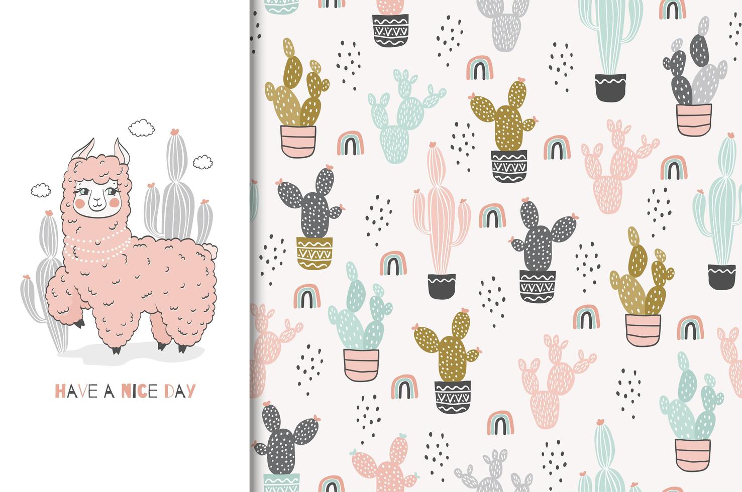 Fondo rosado inconsútil de la llama y del cactus del bebé vector