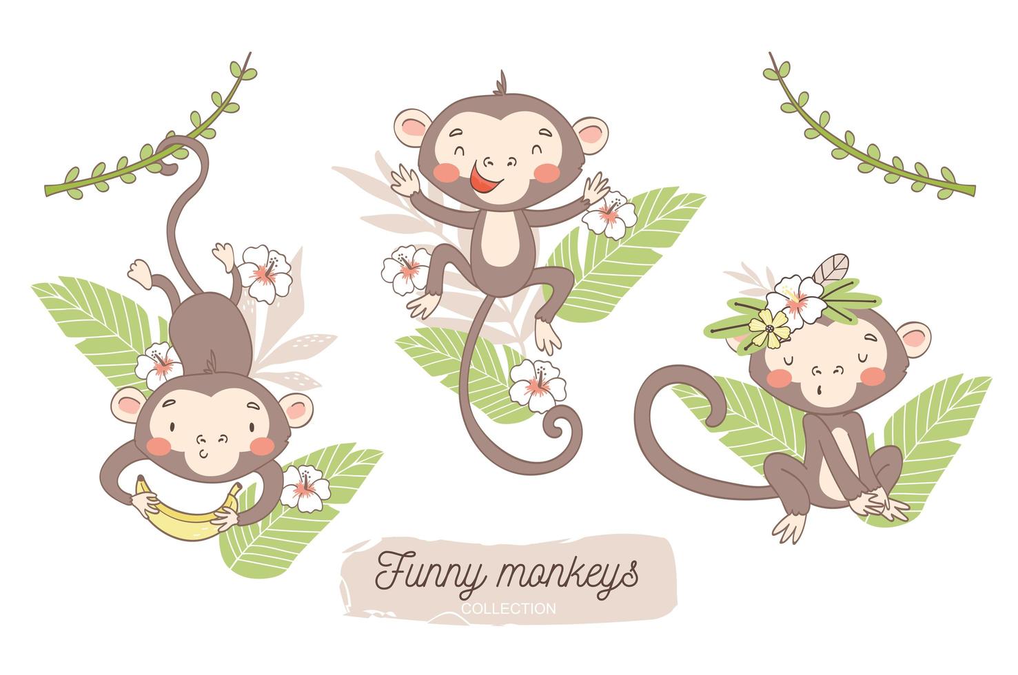 Monkey Baby with Floral Backdrop Set vector