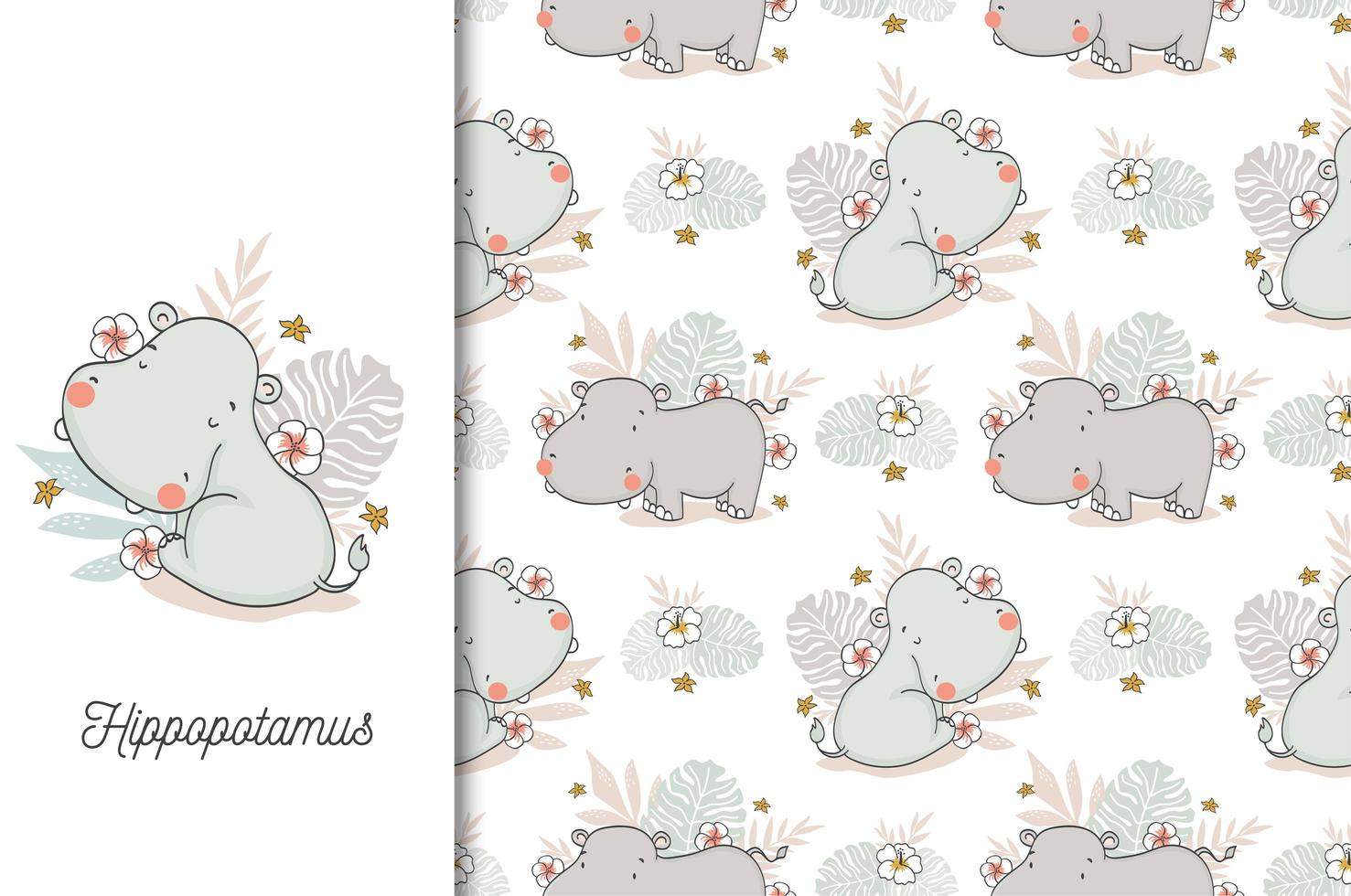 Hippo Baby with Floral Backdrop vector