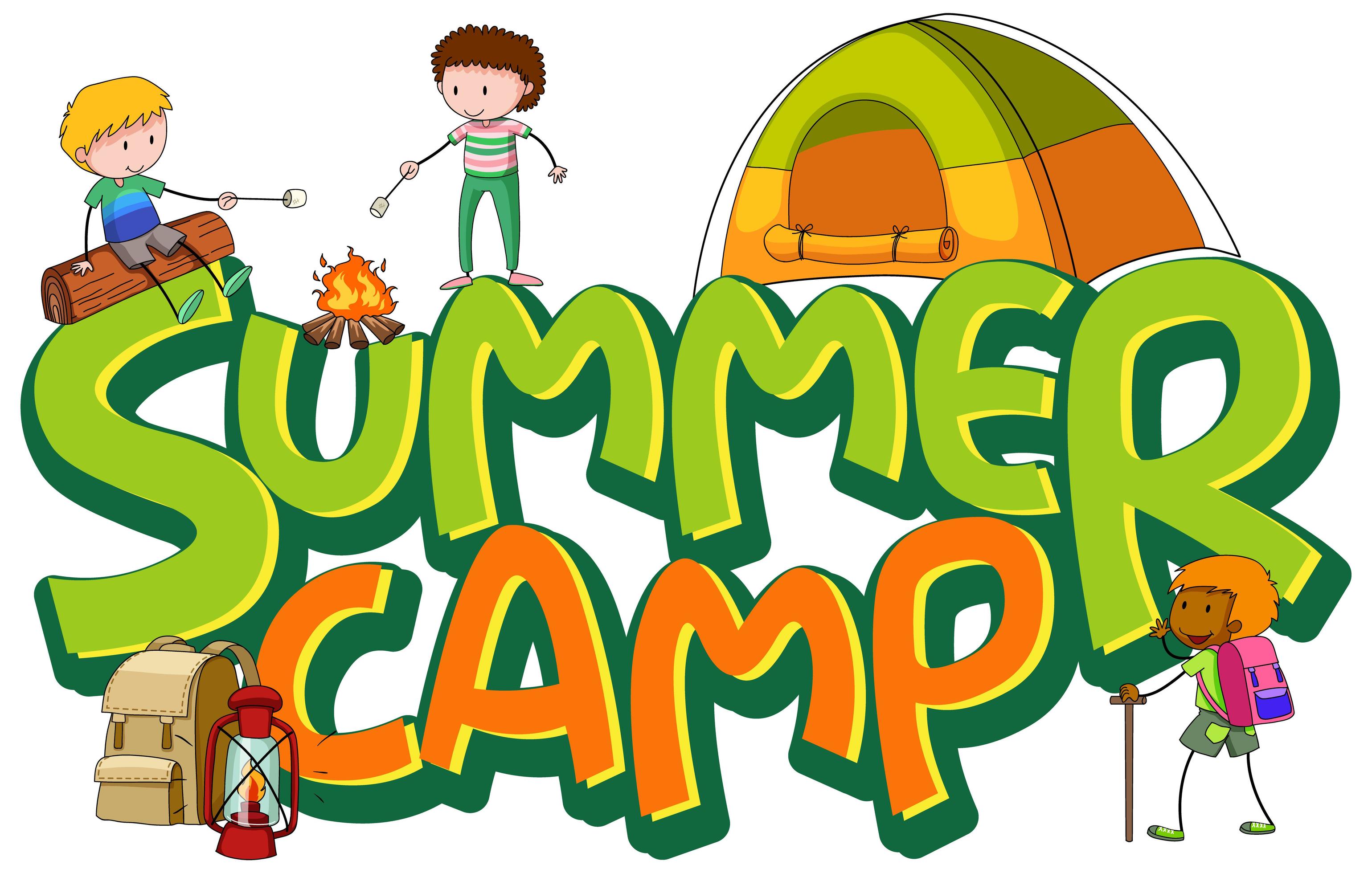 Sticker design for summer camp with many kids at the camp 1211784