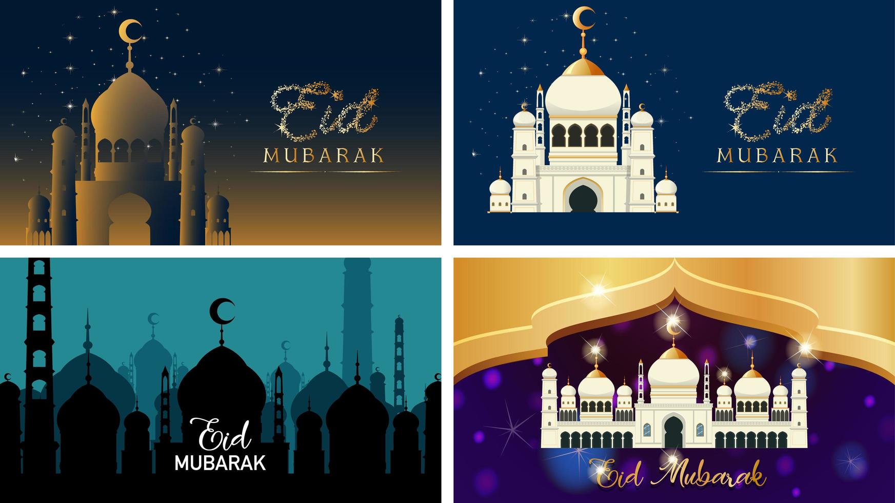 Four Background designs for Muslim festival Eid Mubarak vector