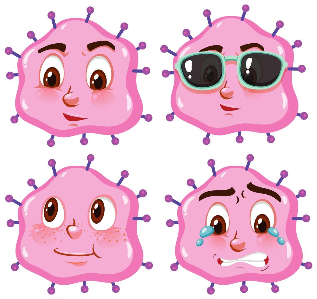 células de virus rosa con diferentes expresiones faciales vector