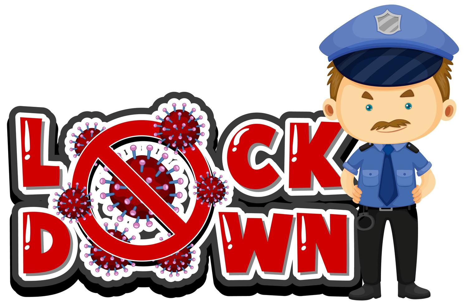 Coronavirus poster design for lock down with policeman vector