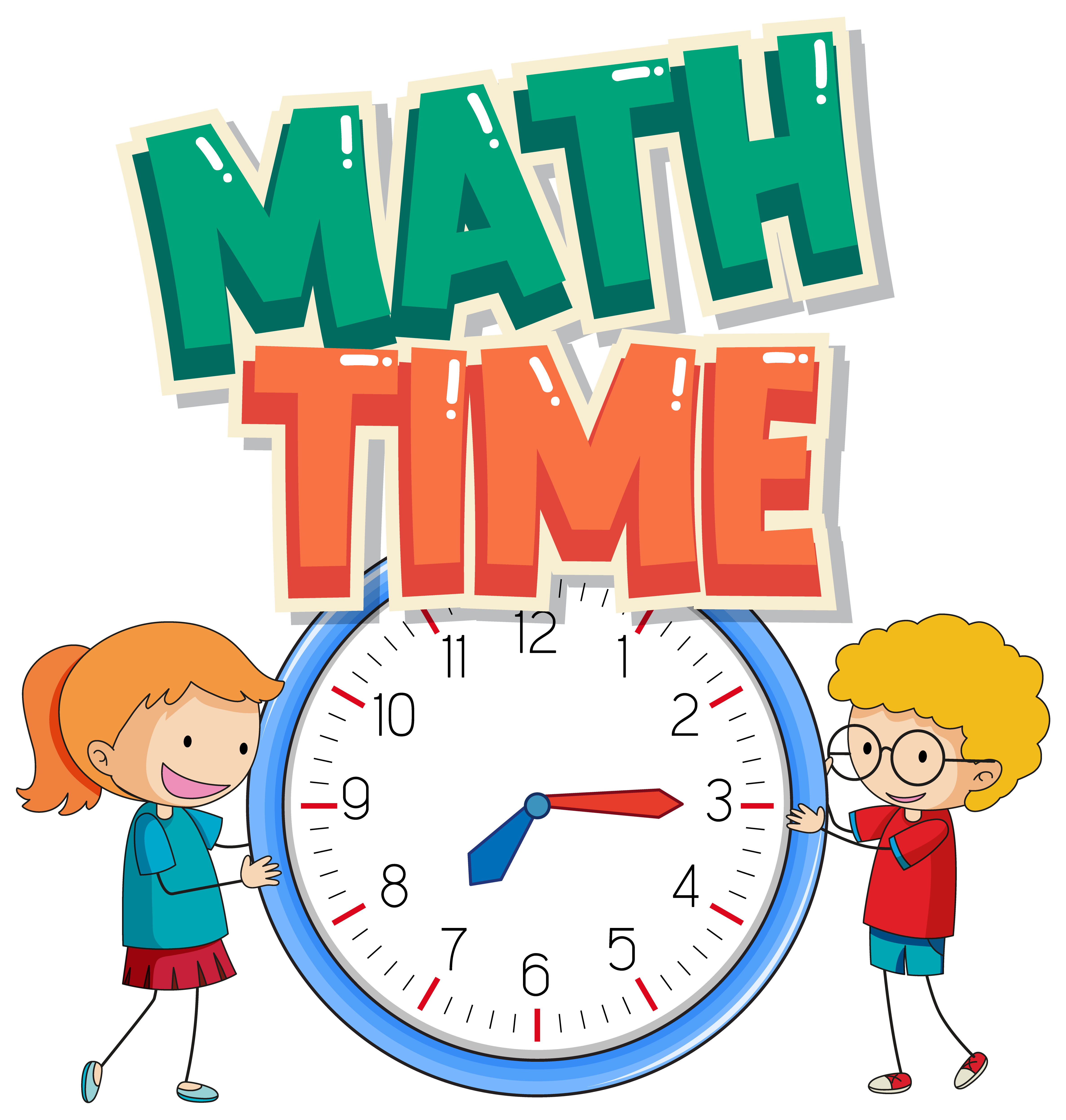 Sticker design for math time with kids and big clock 1211798 Vector Art