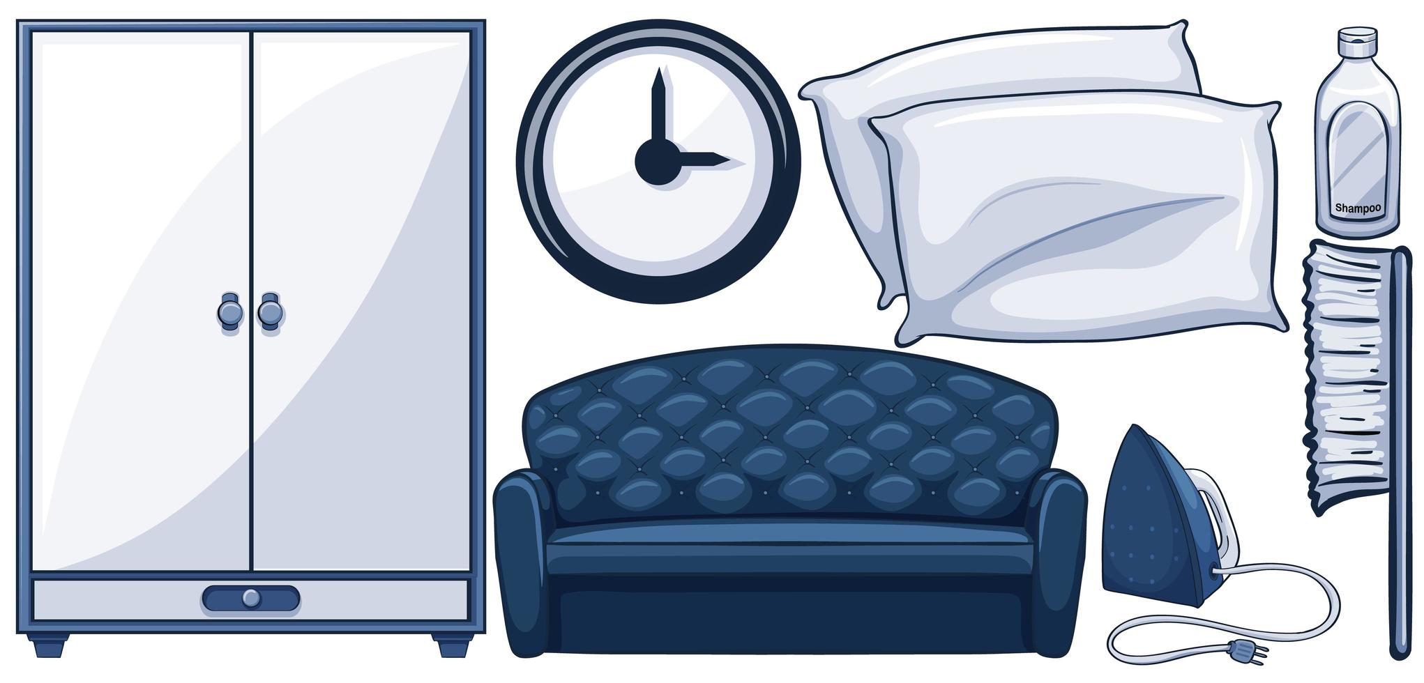 Furniture set in blue color vector