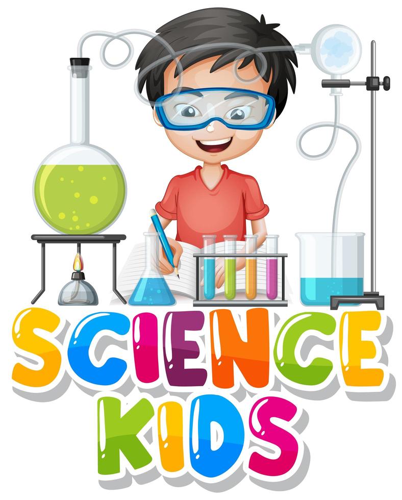 Font design for word science kids with boy in science lab vector