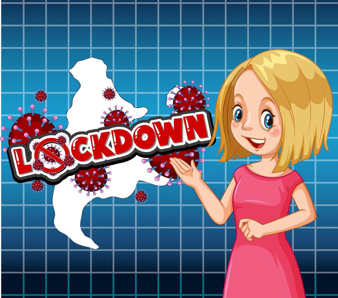 Coronavirus theme background with reporter and word lockdown vector