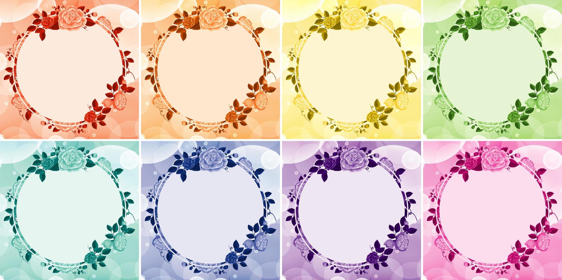 Background design with flower frames in eight colors vector