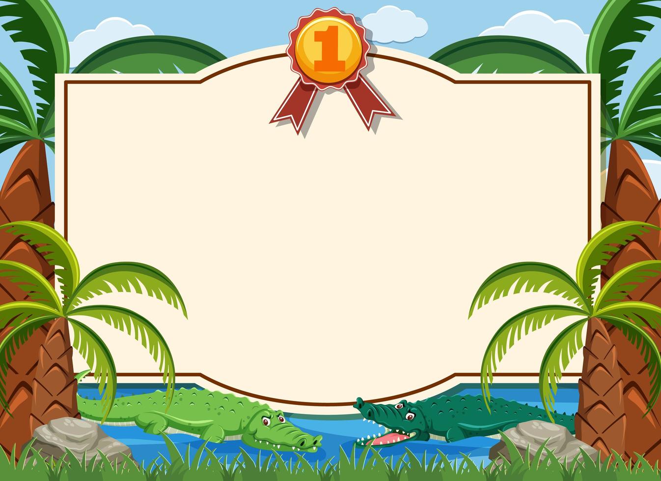 Certificate template with crocodiles swimming in the river vector