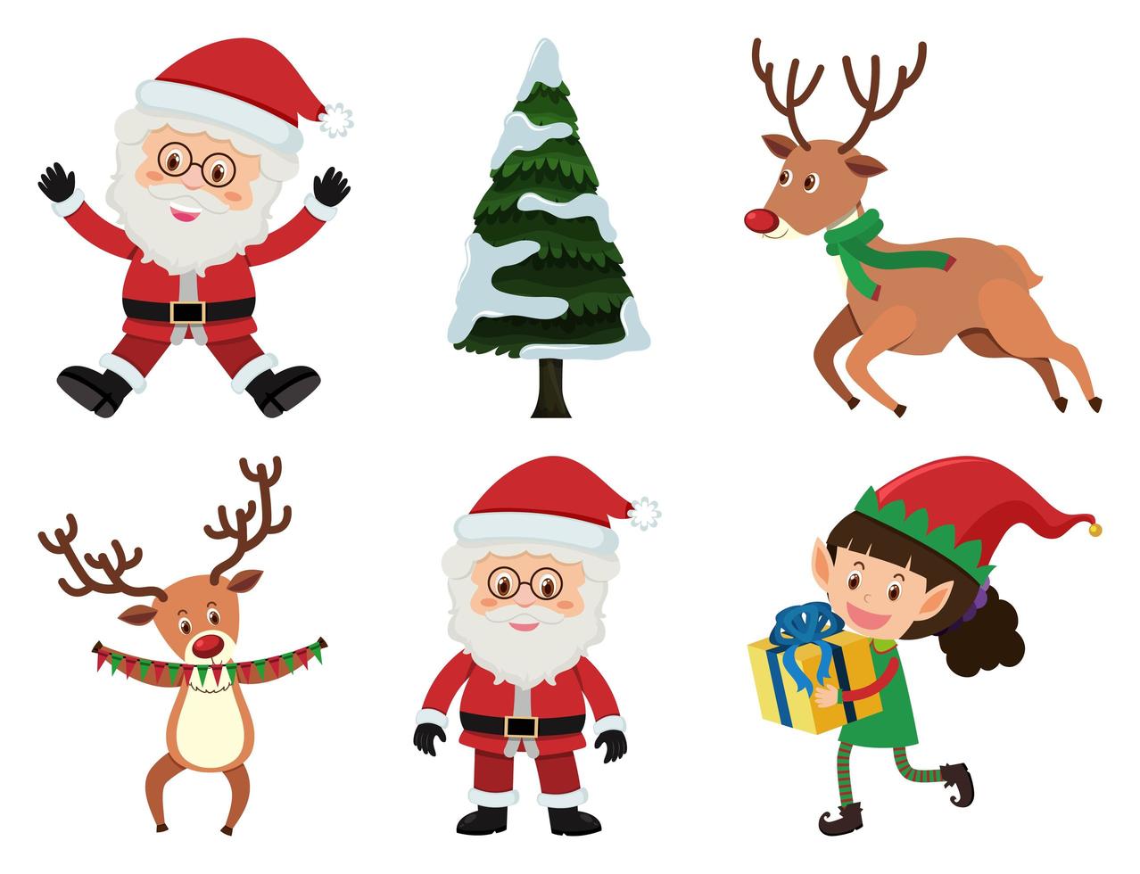 conjunto de navidad con santa y renos vector