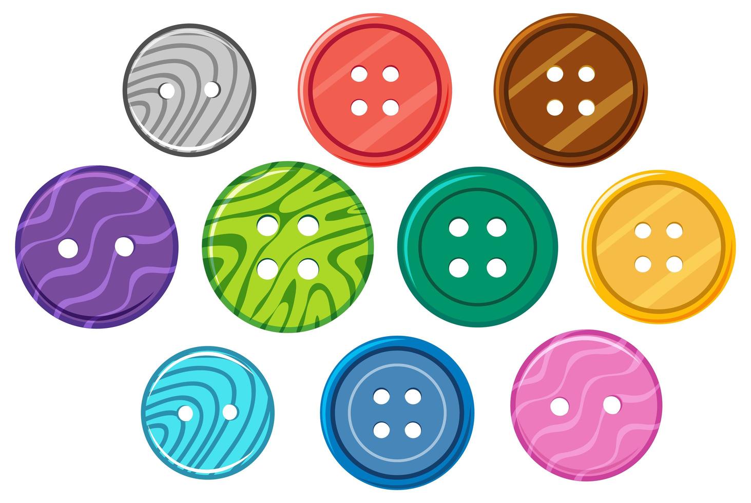Set of different patterns on round buttons on white background vector