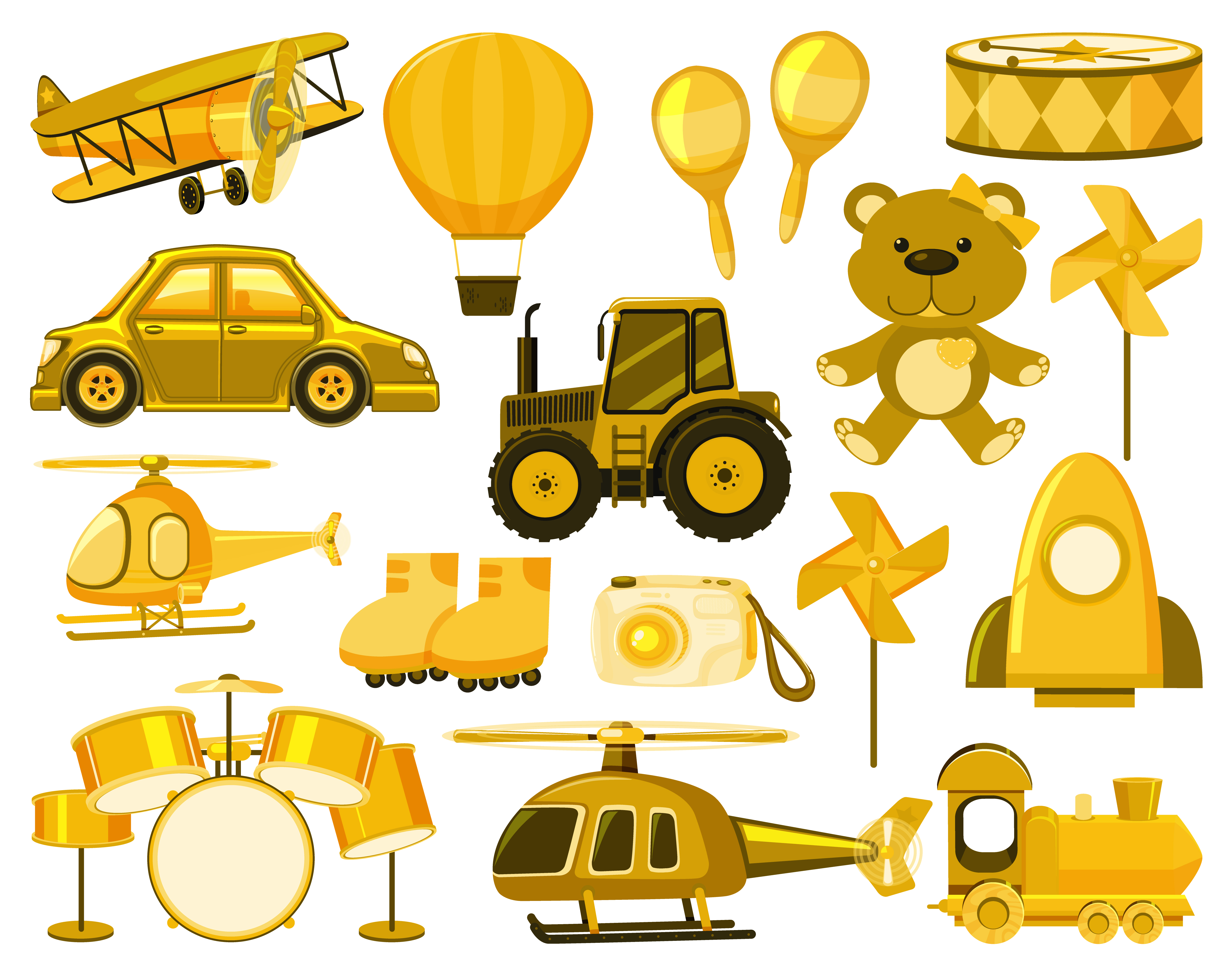 Download Large Set Of Different Objects In Yellow 1211838 Vector Art At Vecteezy