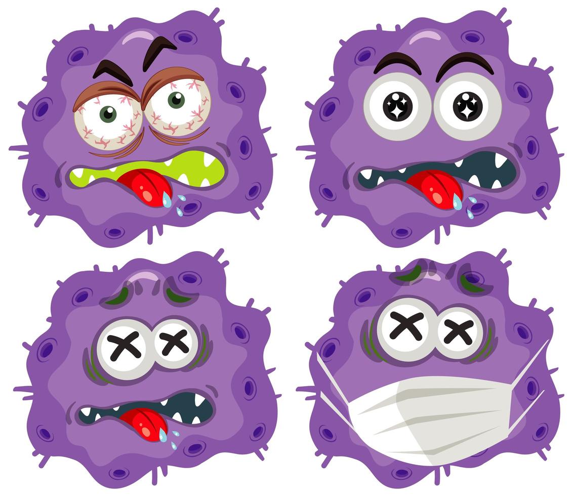 Purple virus cells with facial expressions vector