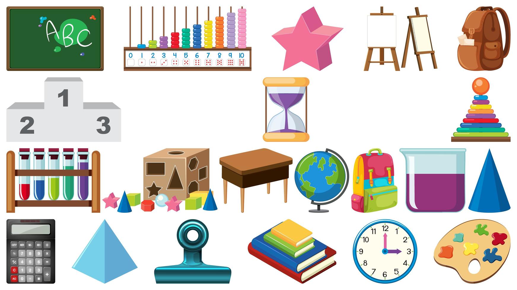 Big set of school items on white background vector