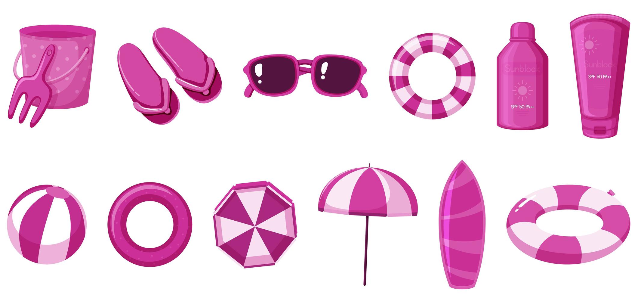 artículos de verano aislados en color rosa vector