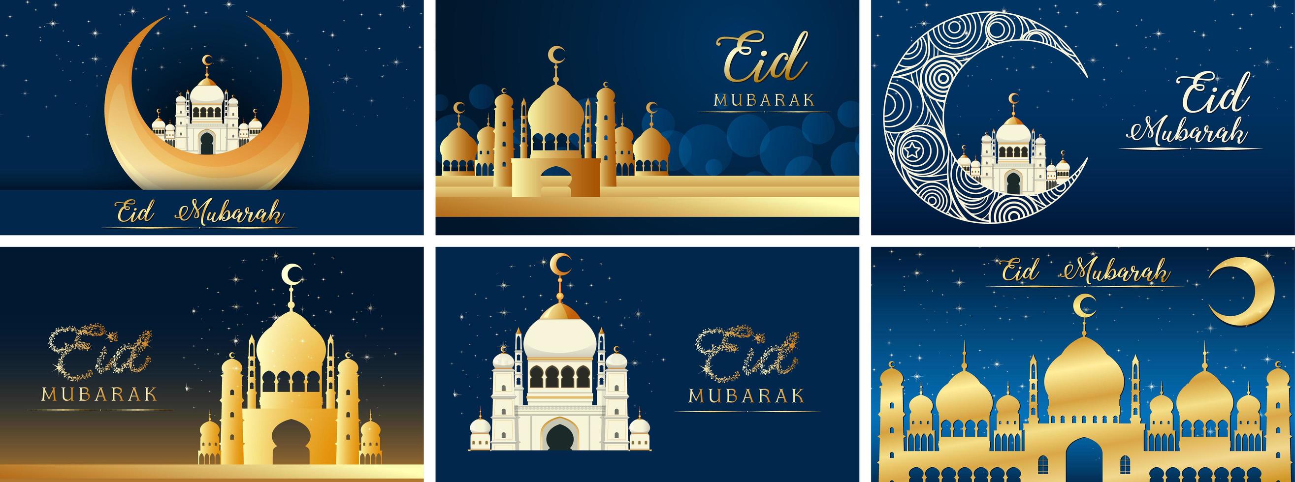 Six background designs for Muslim festival Eid Mubarak  vector