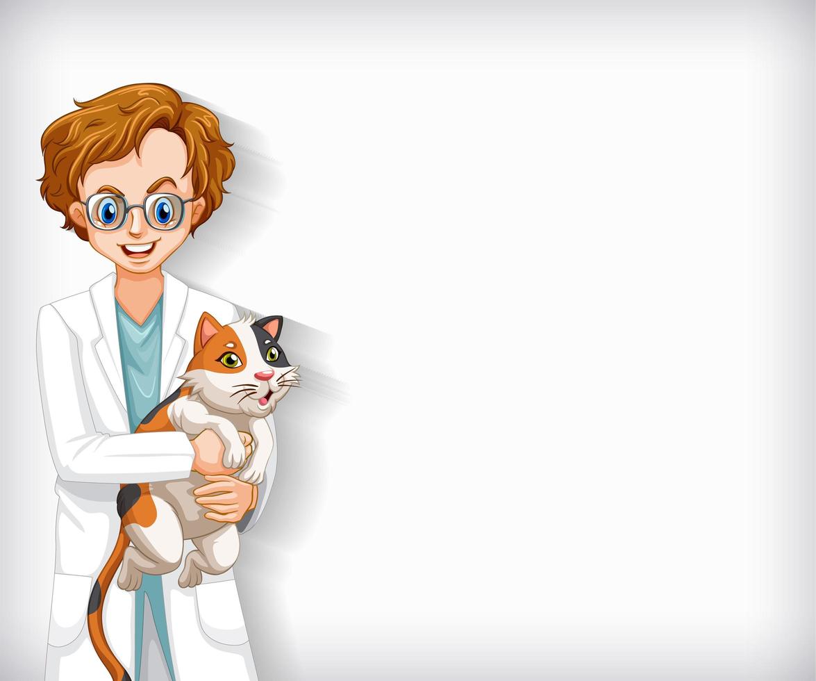 Diseño de plantilla de fondo con veterinario feliz y gato mascota vector