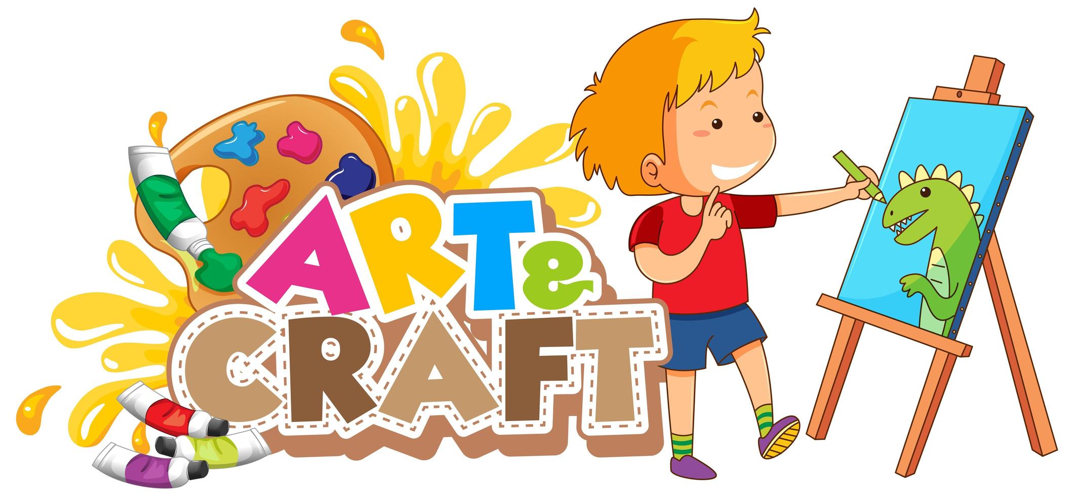 Font design for word art and craft with boy drawing on canvas vector