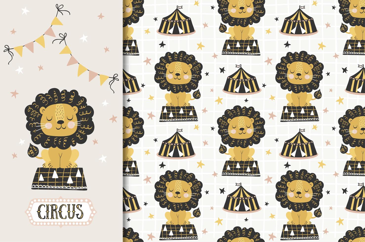 Circus lion design and seamless pattern  vector