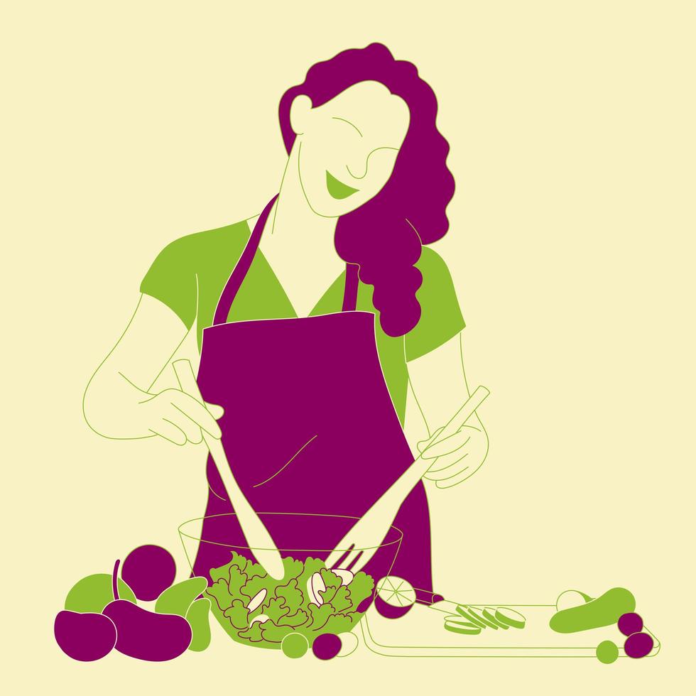 Abstract Woman Preparing a Salad vector