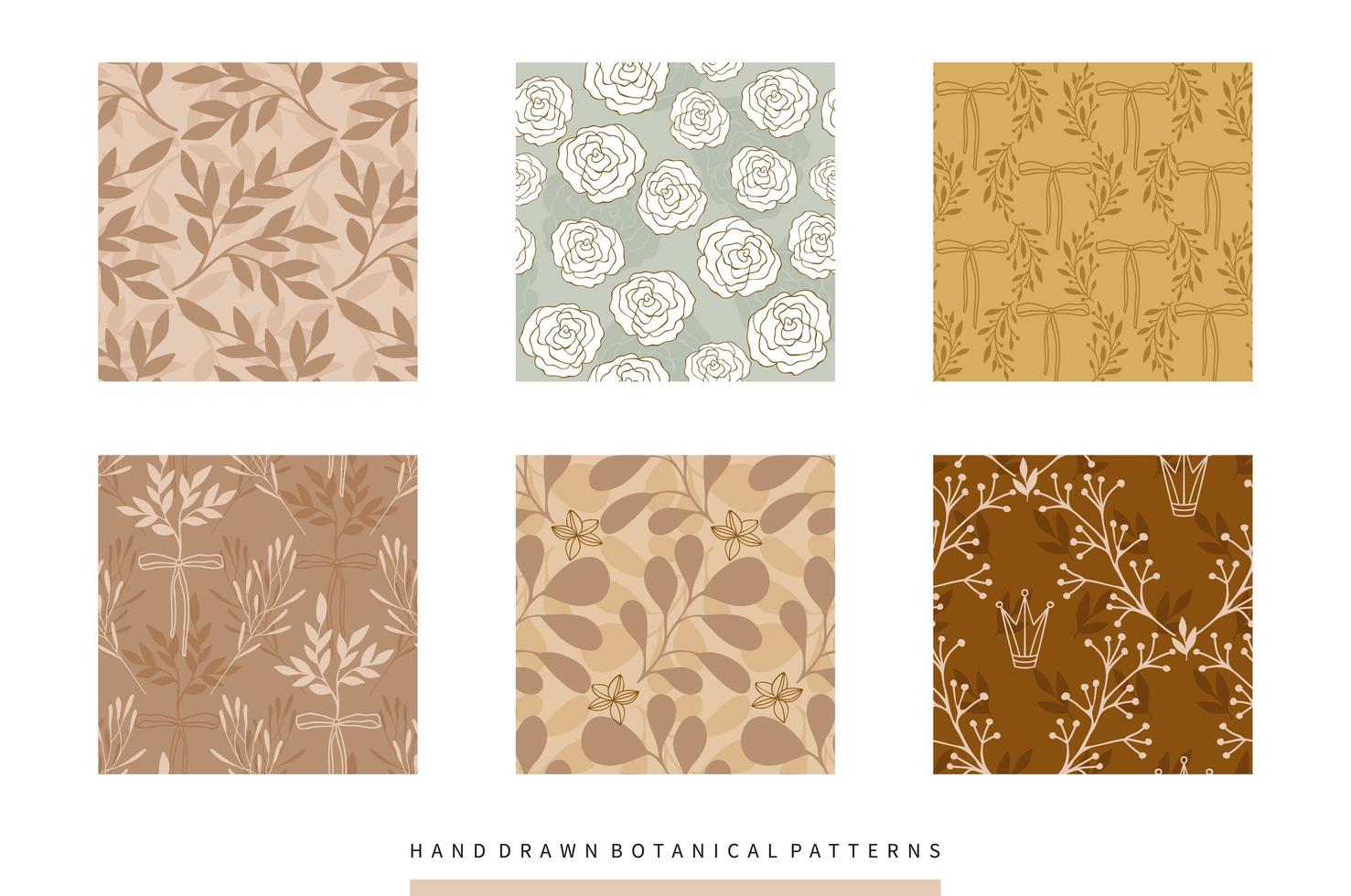 Hand drawn botanical patterns collection with flowers and leaves vector