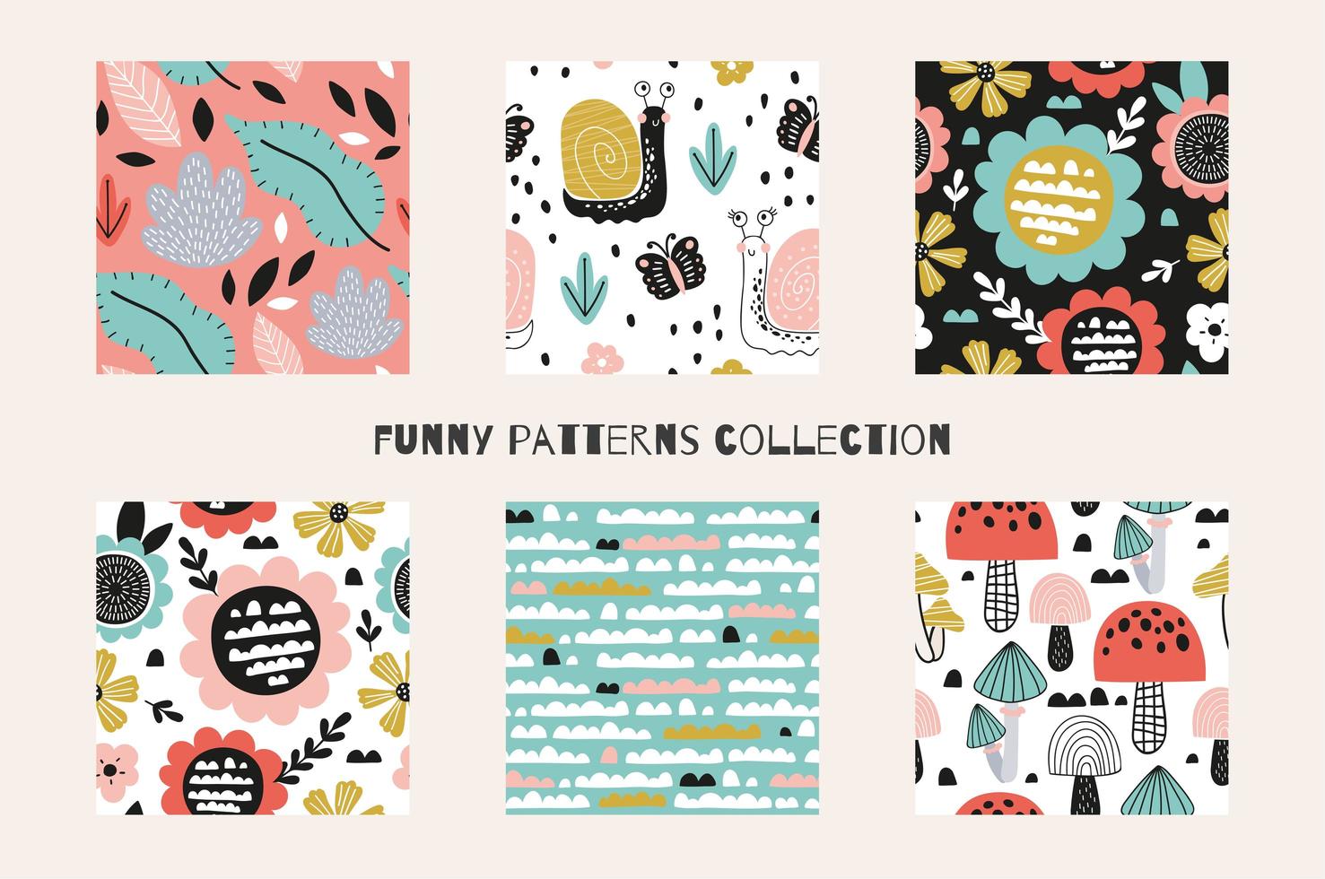 Abstract cartoon spring and summer time seamless patterns vector