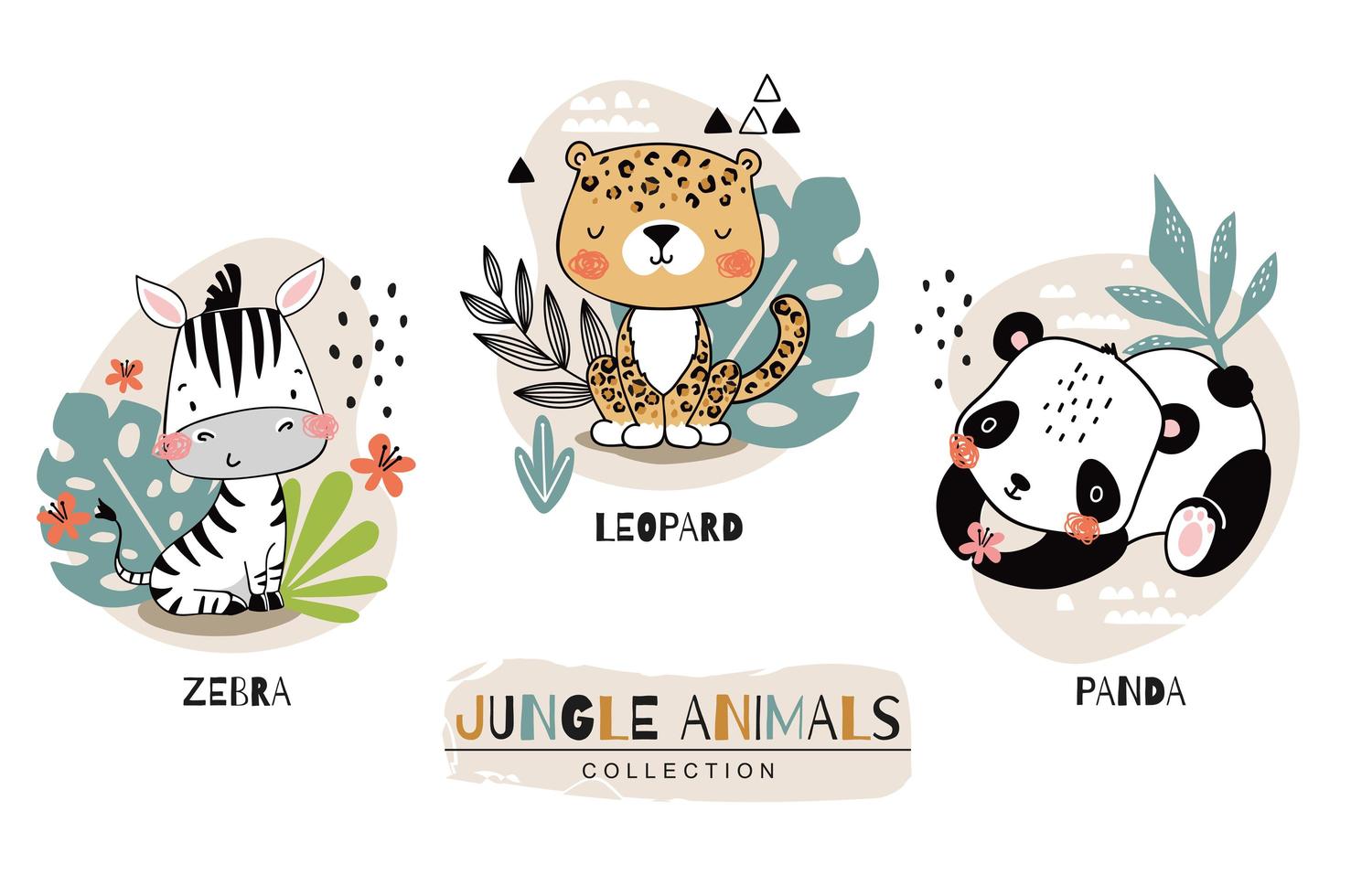 Jungle baby animals collection vector