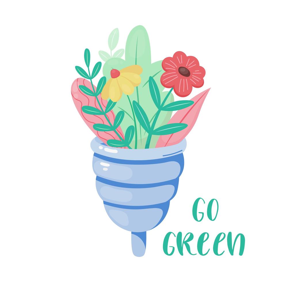 Menstrual cup with flowers and leaves vector