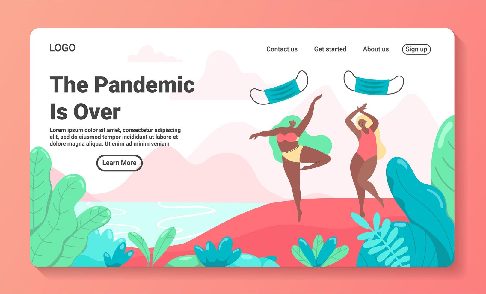 Pandemic is over concept landing page template vector