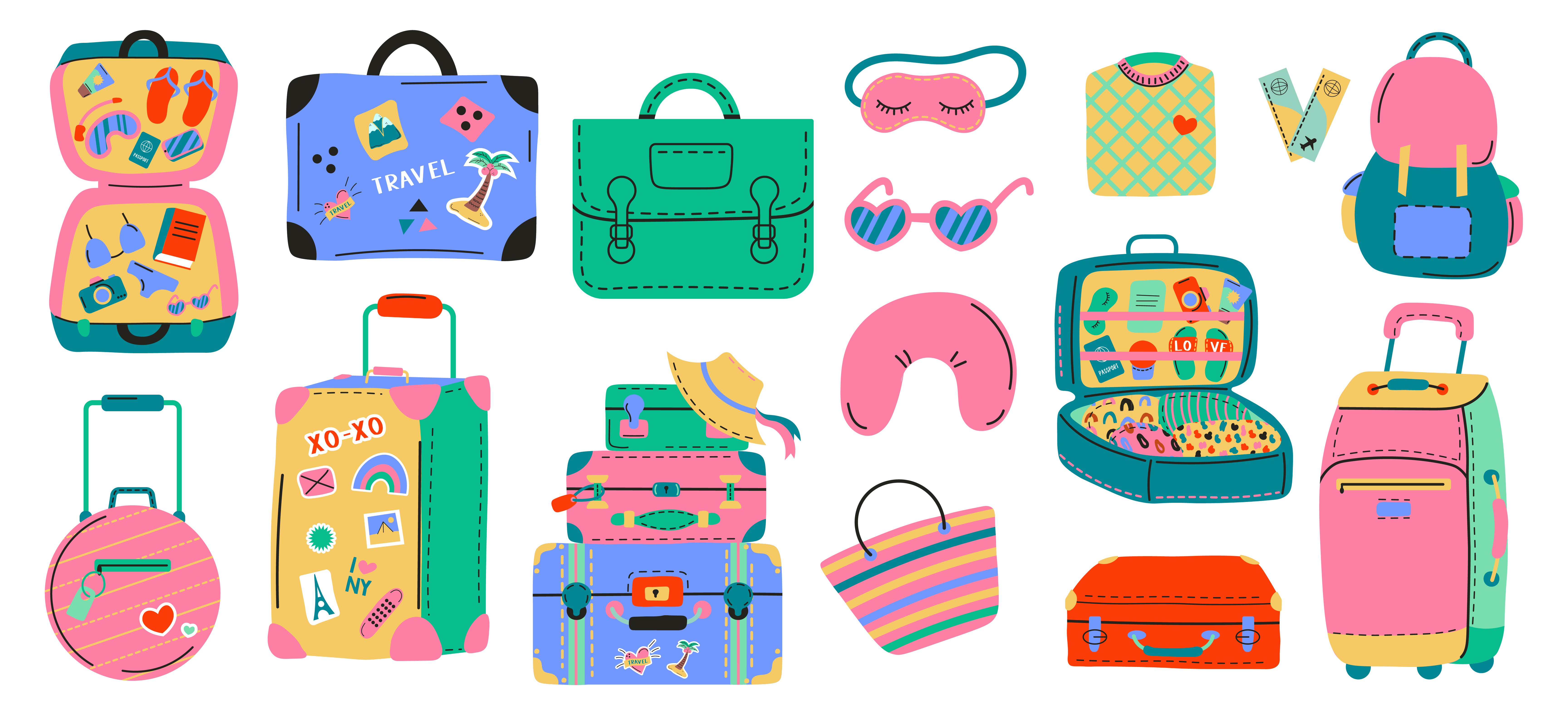 Set of various travel bags 1211949 Vector Art at Vecteezy