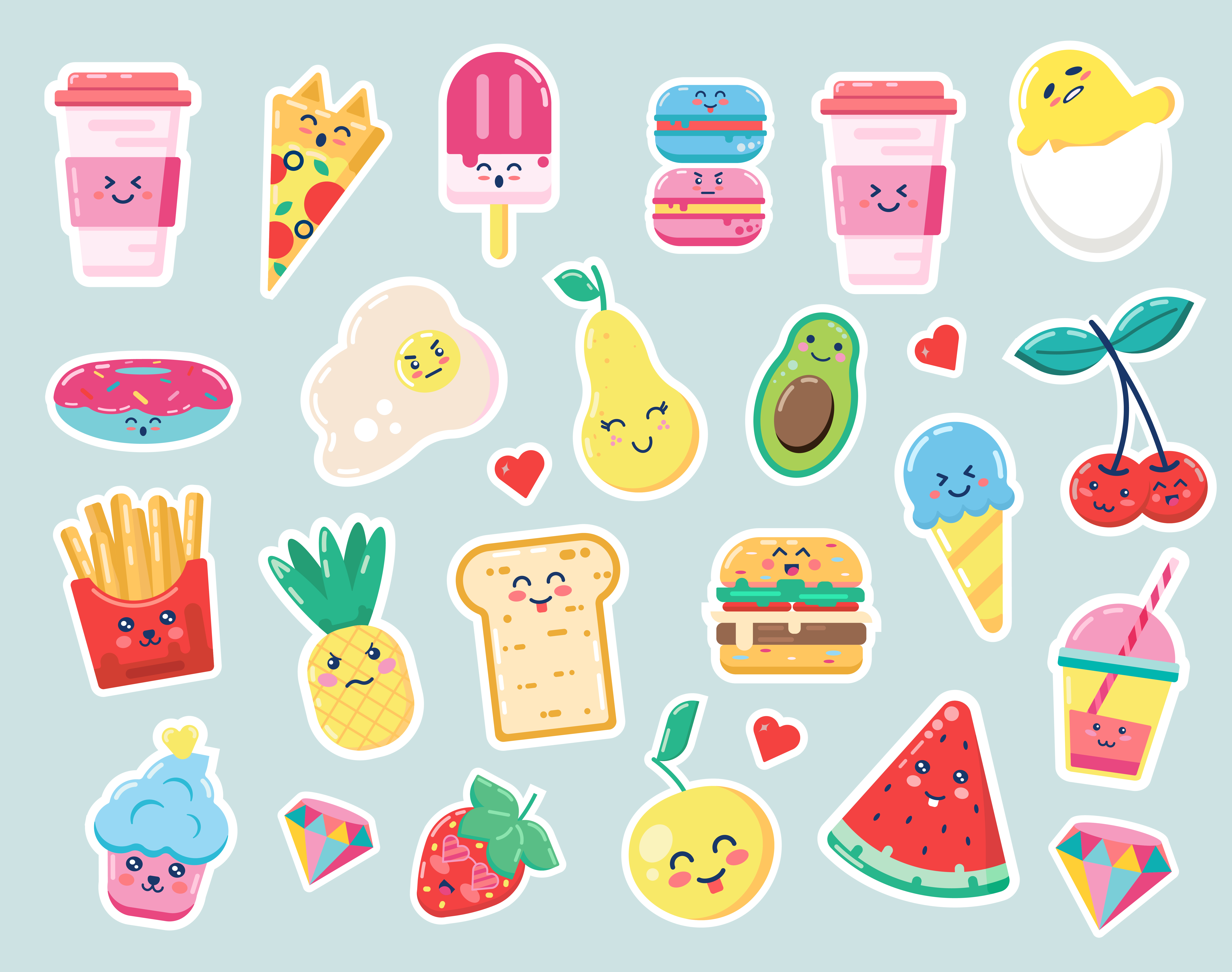 Cute food Cartoon stickers 1211967 Vector Art at Vecteezy