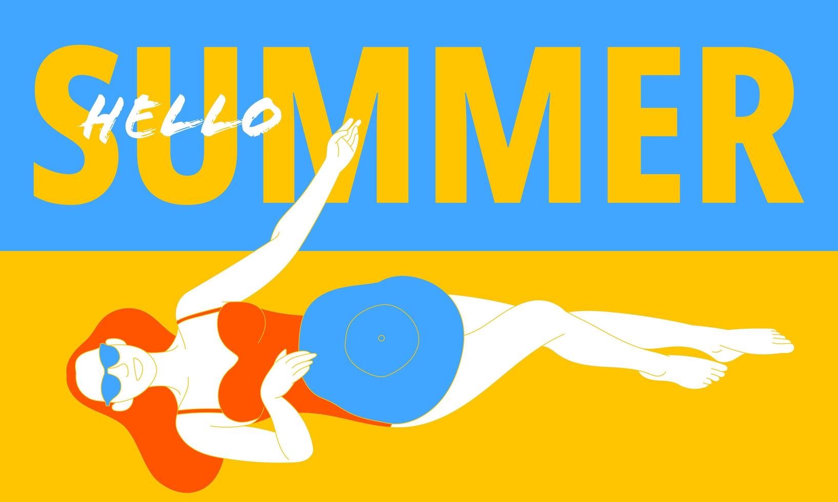 Colorful design with woman relaxing by the pool vector