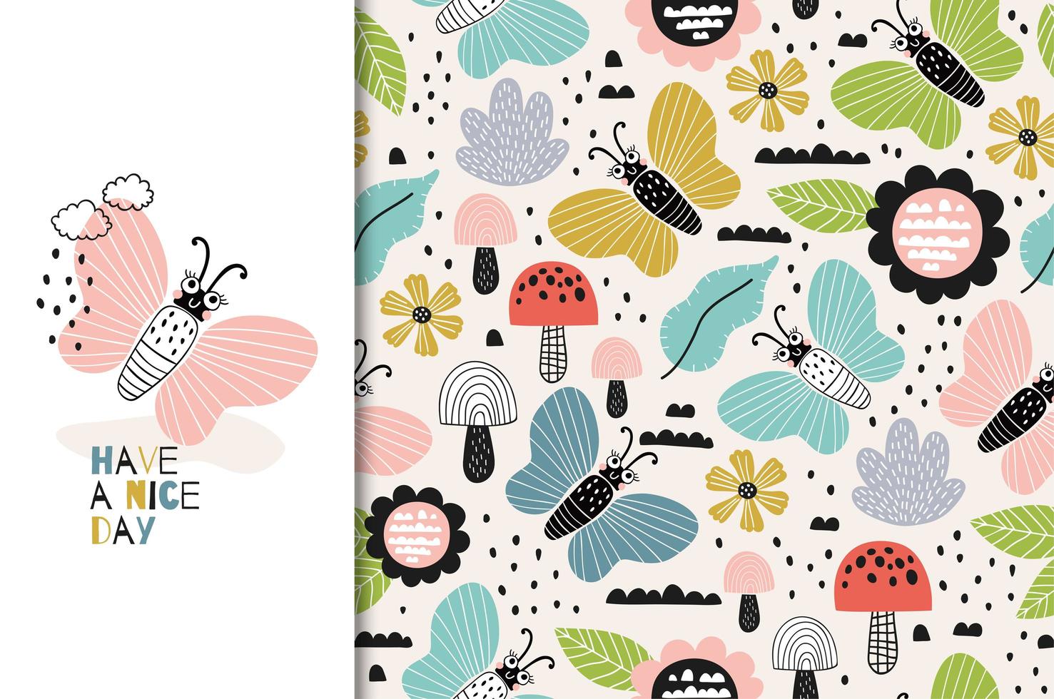 Colorful butterfly pattern with have a nice day quote vector