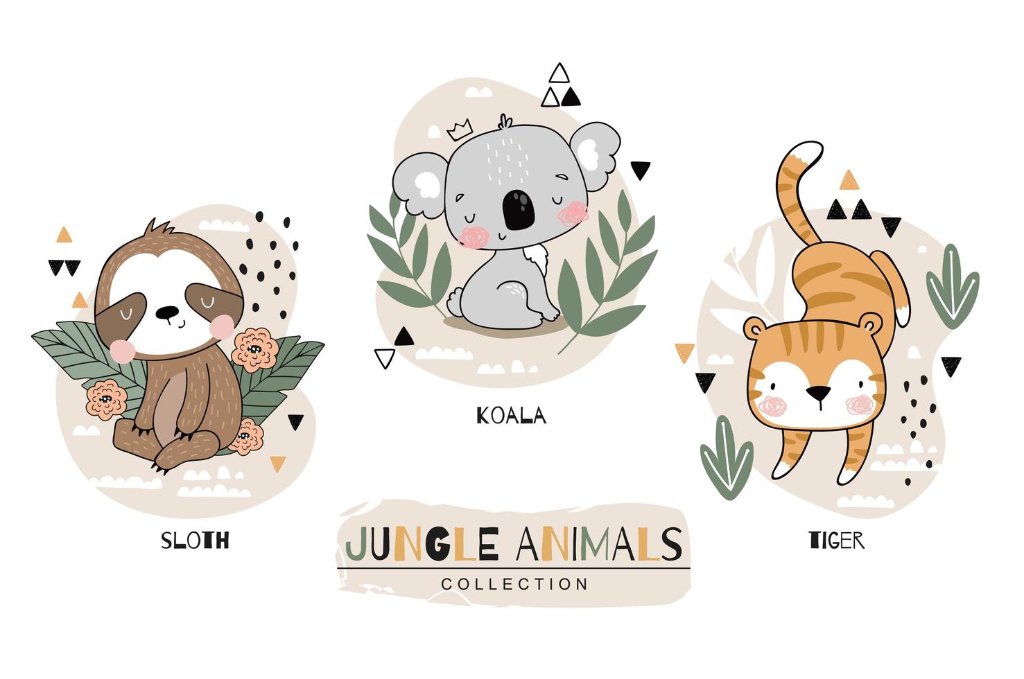 conjunto de animales de la selva de dibujos animados vector