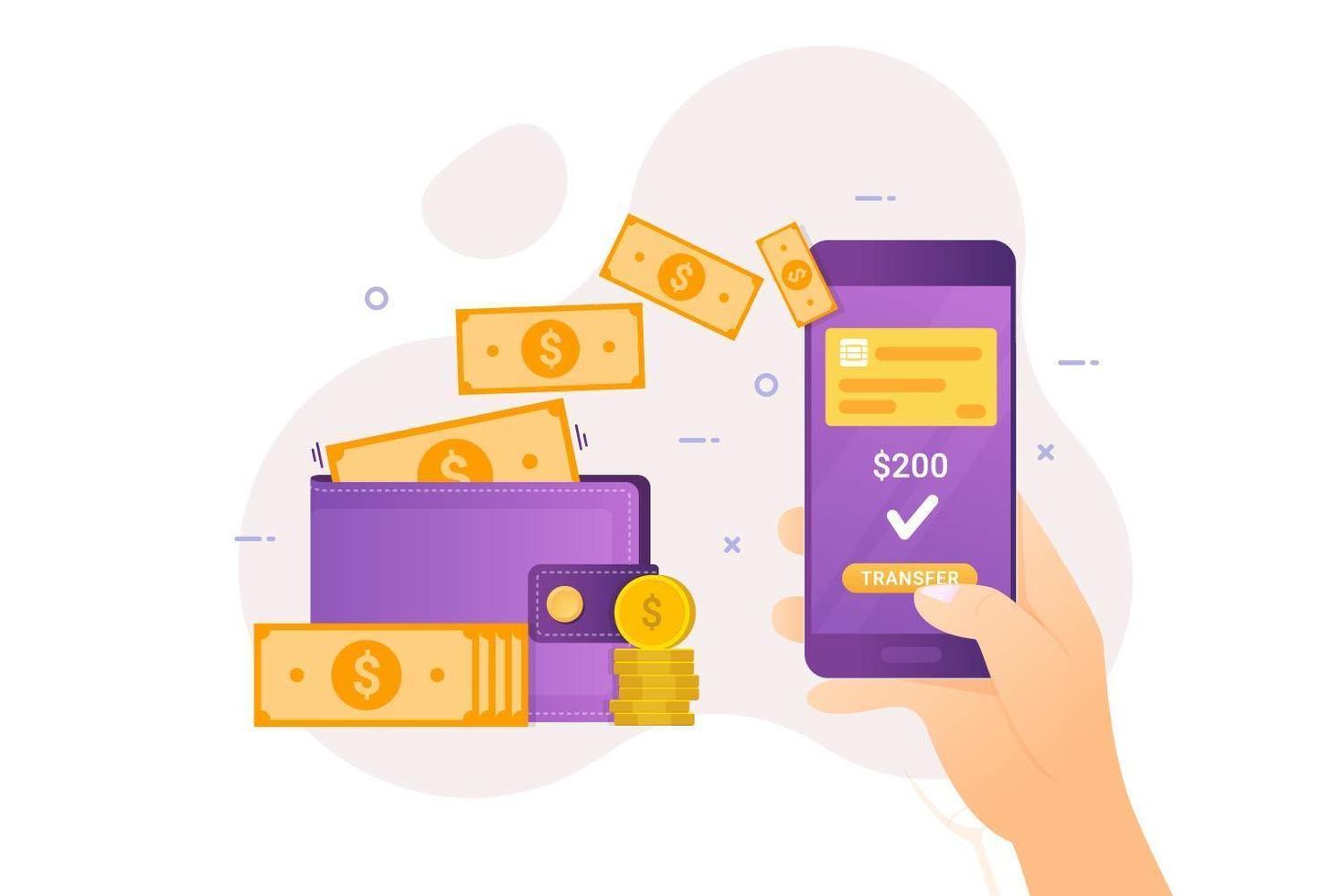 Online money transfer with mobile banking design vector