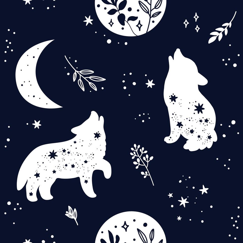 Seamless pattern with wolf animal silhouette vector