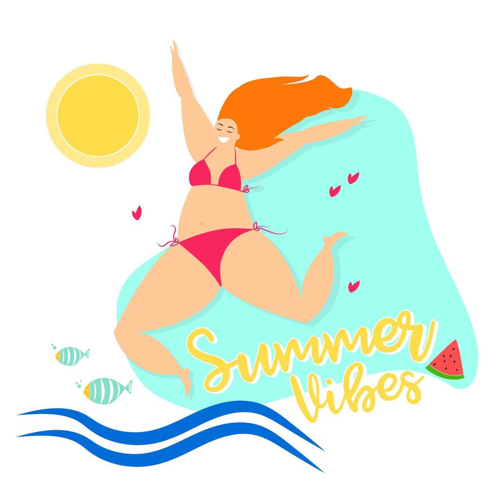 Summer Vibes Woman Jumping on the Beach vector