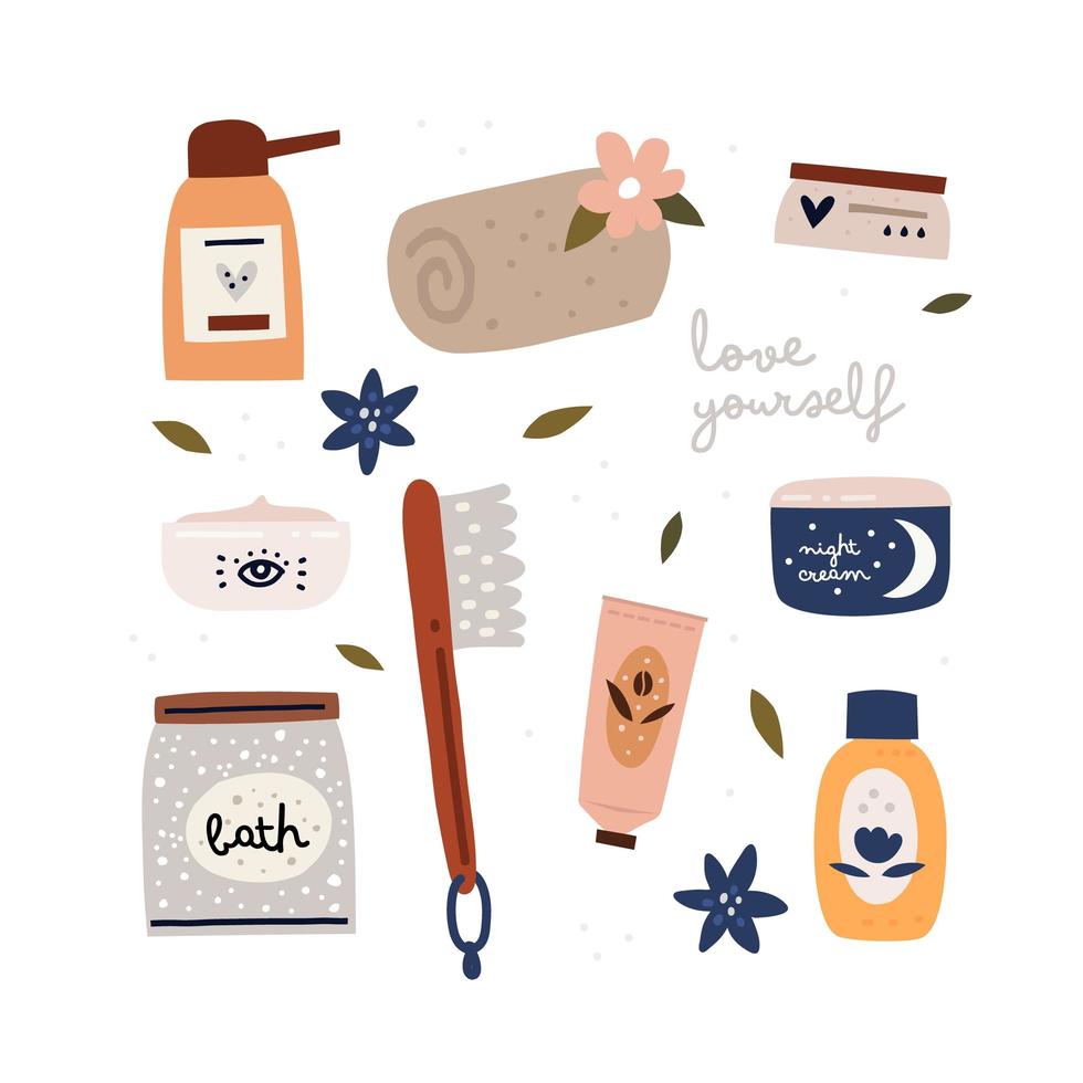Collection of cosmetics for daily care vector