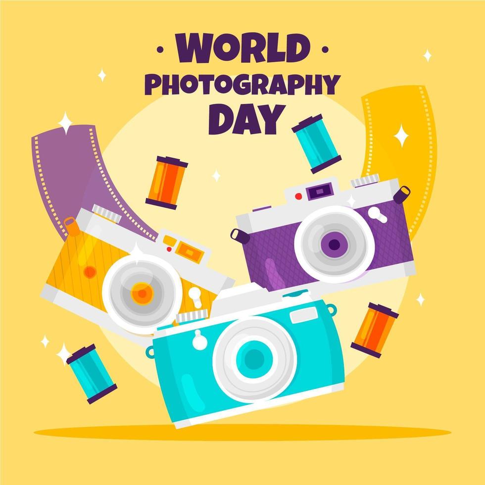 World photography day poster with lots of cameras Download Free