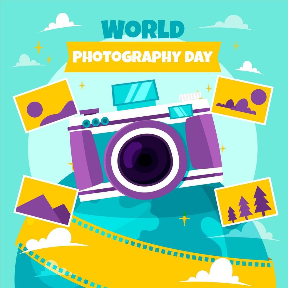 Bright world photography day poster with camera and photos Download