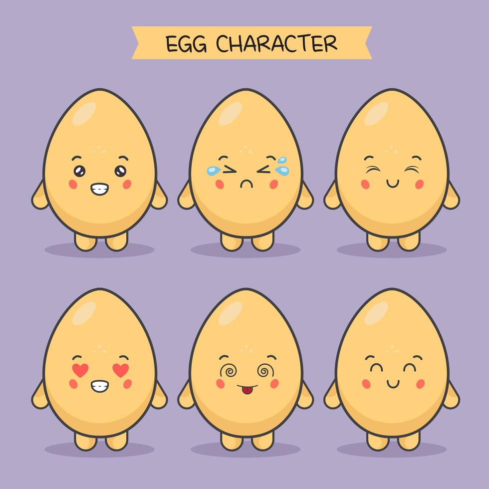 Cute Egg Characters With Different Expressions Set vector