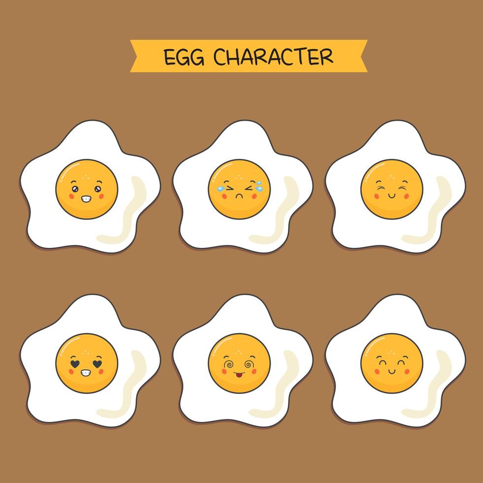 Cute Fried Eggs Characters Set vector