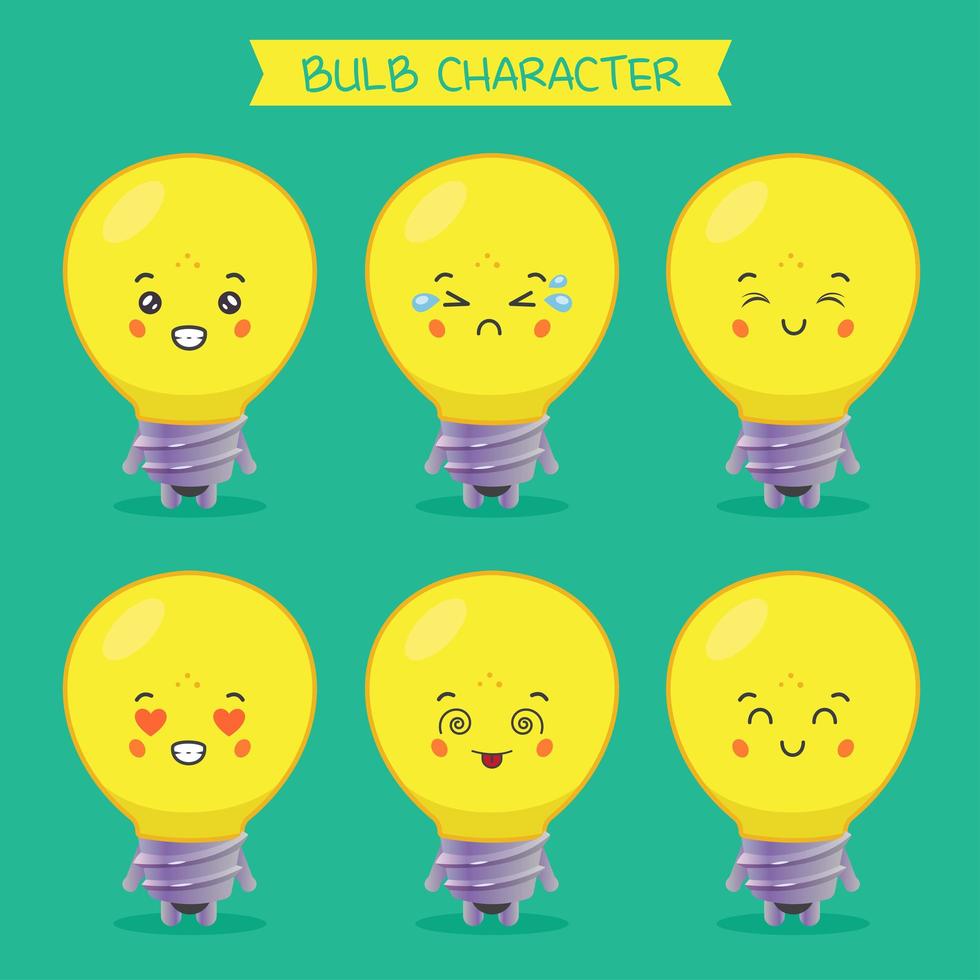 Cute Bulb Characters With Various Expressions Set  vector