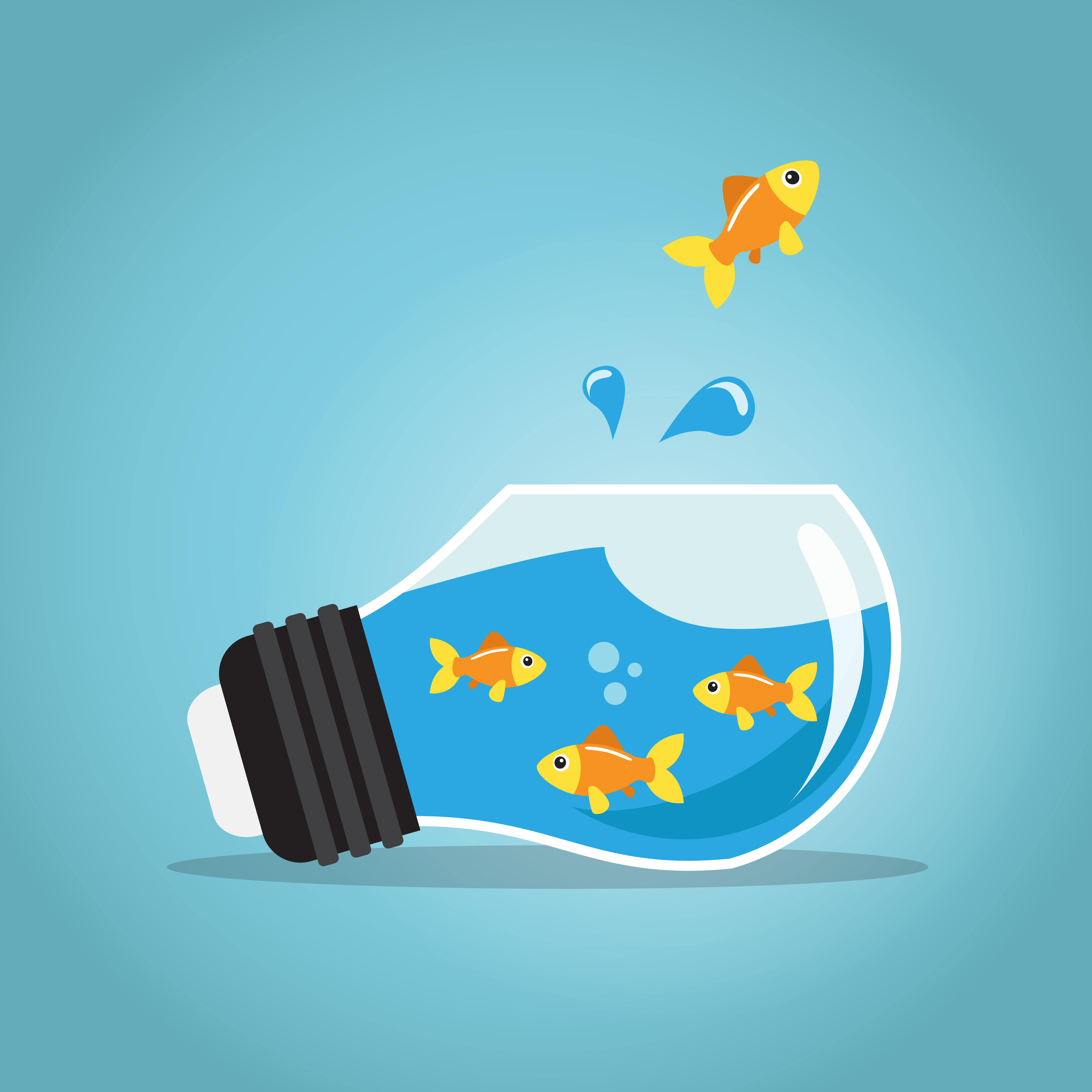 Golden Fish Jumping Out Of A Light Bulb Download Free Vectors Clipart Graphics Vector Art