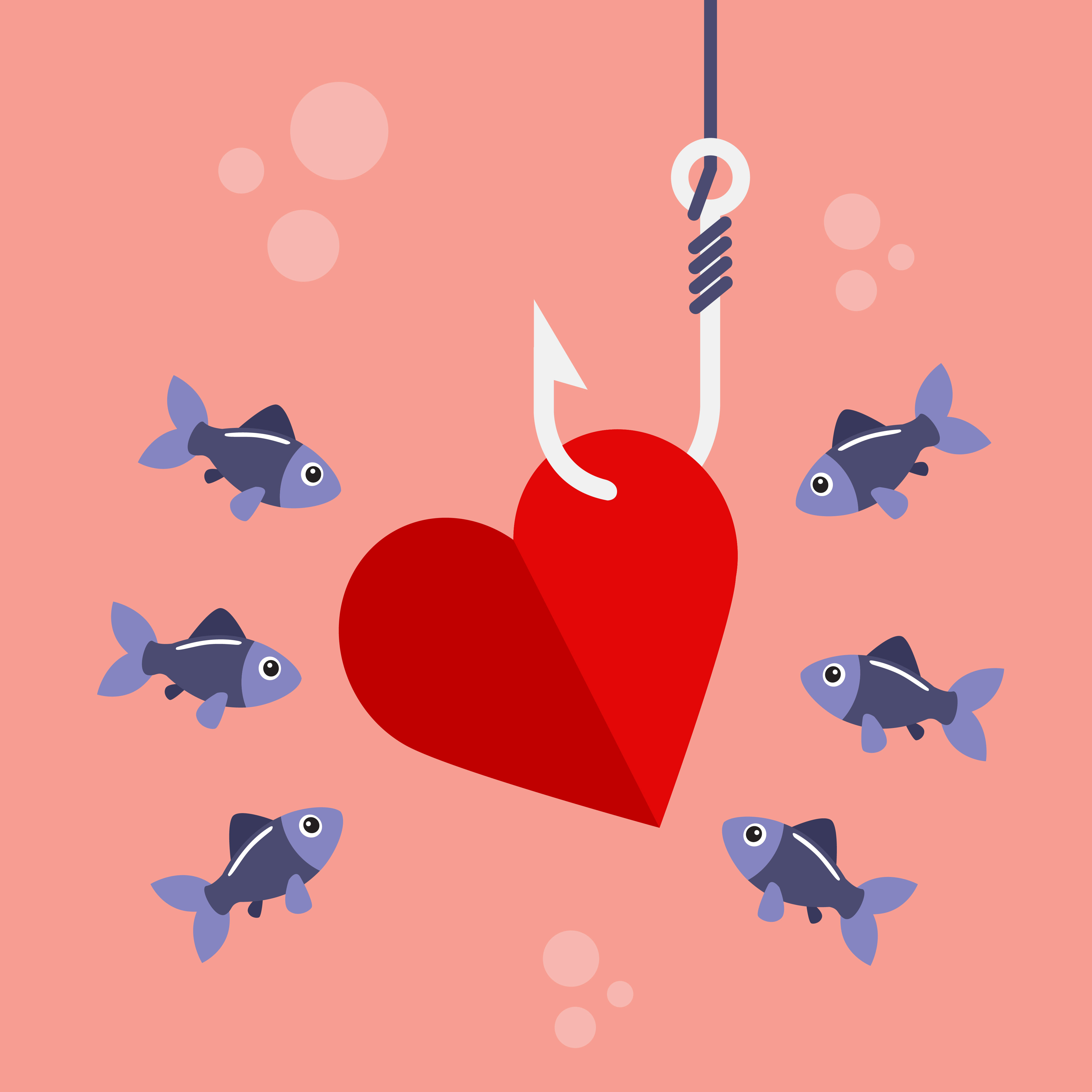 Download Heart on fishing hook surrounded by fish - Download Free ...