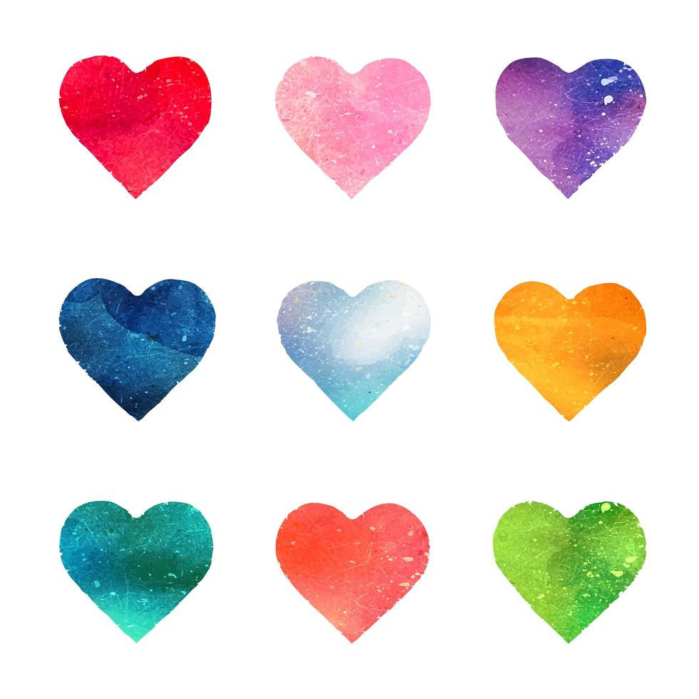 Watercolor hearts collection vector