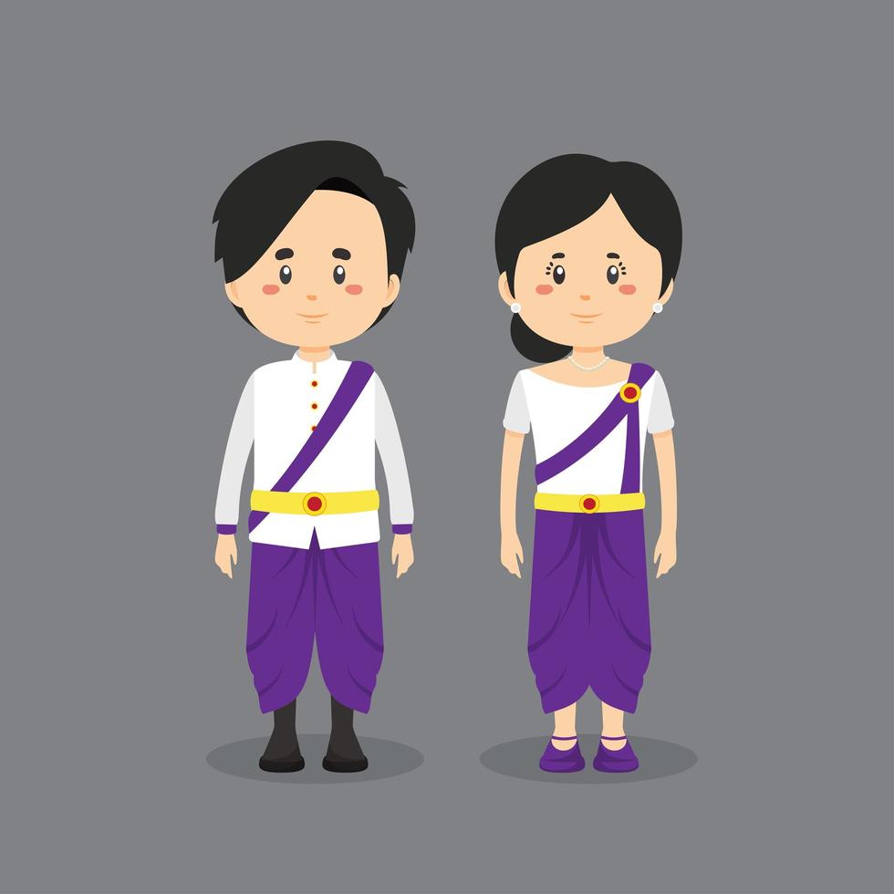 Cambodia Characters Wearing Traditional Dress vector