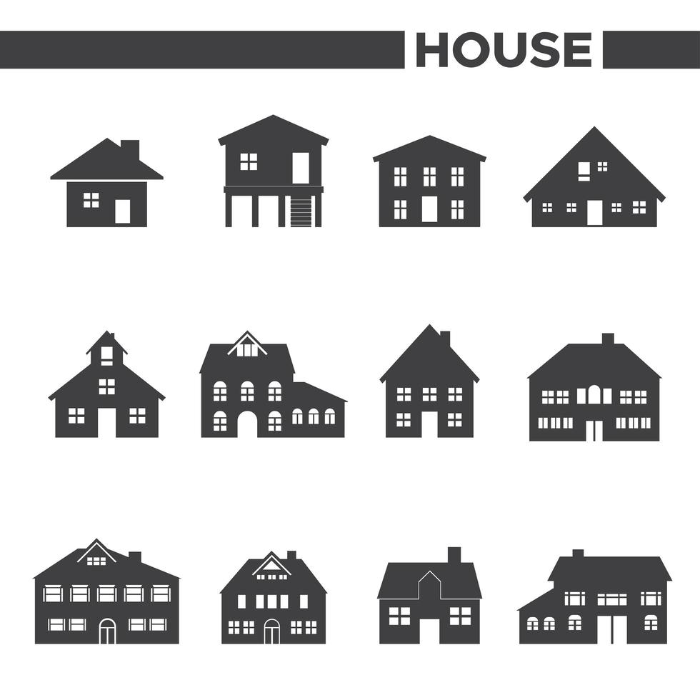 Set Of 12 Gray House Icons vector