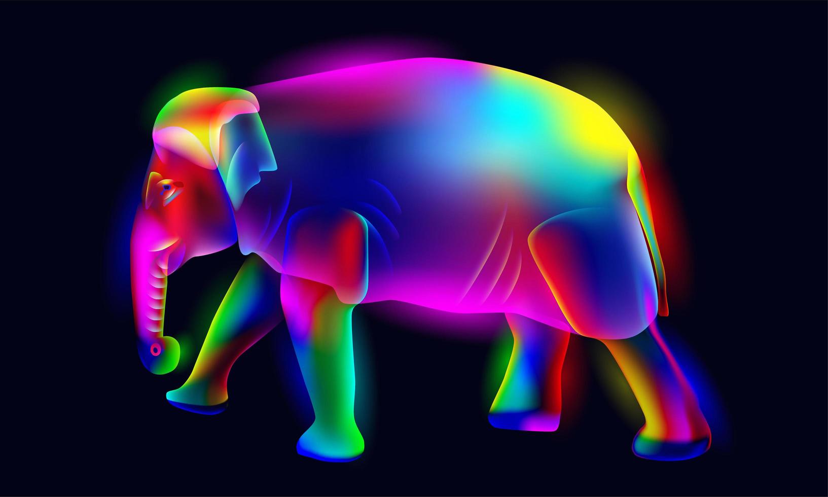 elefante colorido vibrante, brillante, iluminado, neón vector